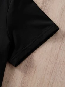 Conjunto de pijama de verano cómodo para niñas con mangas cortas y estampado de letras, 2 piezas - Blanco y Negro - Ver 5