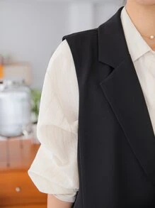 DAZY 翻领带扣细节腰带马甲西装外套商务装 - 黑色 - 查看 3
