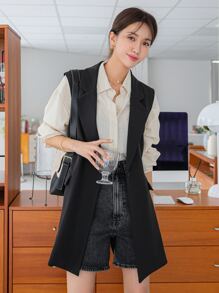 DAZY 翻领带扣细节腰带马甲西装外套商务装 - 黑色 - 查看 5