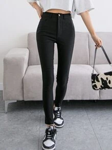 DAZY Solid Slant Pocket Skinny Pants