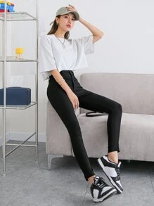 DAZY Solid Slant Pocket Skinny Pants