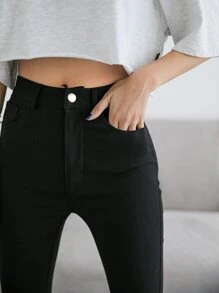 DAZY Solid Slant Pocket Skinny Pants