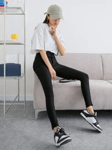 DAZY Solid Slant Pocket Skinny Pants