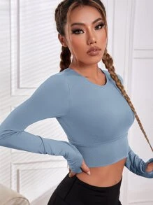 Easithlete 无缝快干高弹力运动背心健身背心 - 霧霾藍 - 查看 4