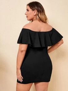 SHEIN Clasi Plus Ruffle Trim V-bar Dress - Black - View 2