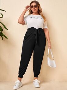 SHEIN Quần Plus Size Thắt lưng Thắt nơ trước màu trơn Giải trí - màu đen - Xem 4