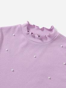 Muchica Top ribete en forma de lechuga tejido de canalé con cuenta con perla - Lila Púrpura - Ver 4