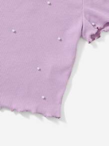 Muchica Top ribete en forma de lechuga tejido de canalé con cuenta con perla - Lila Púrpura - Ver 6