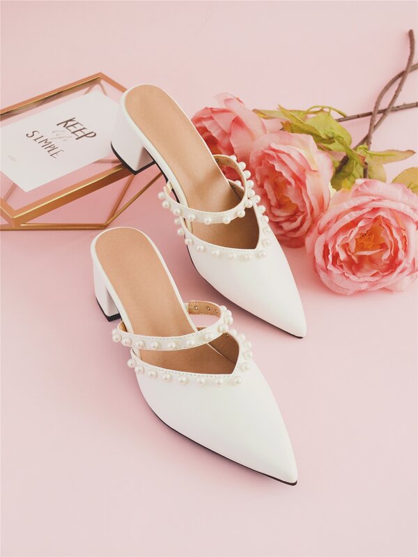 Faux Pearls Decor Mule Pumps SHEIN USA