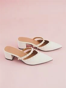 Giày cao gót Nữ Ngọc trai màu trơn Đúng mốt - trắng - Xem 2