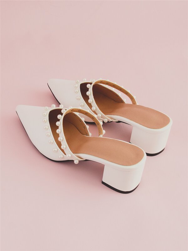 Faux Pearls Decor Mule Pumps SHEIN
