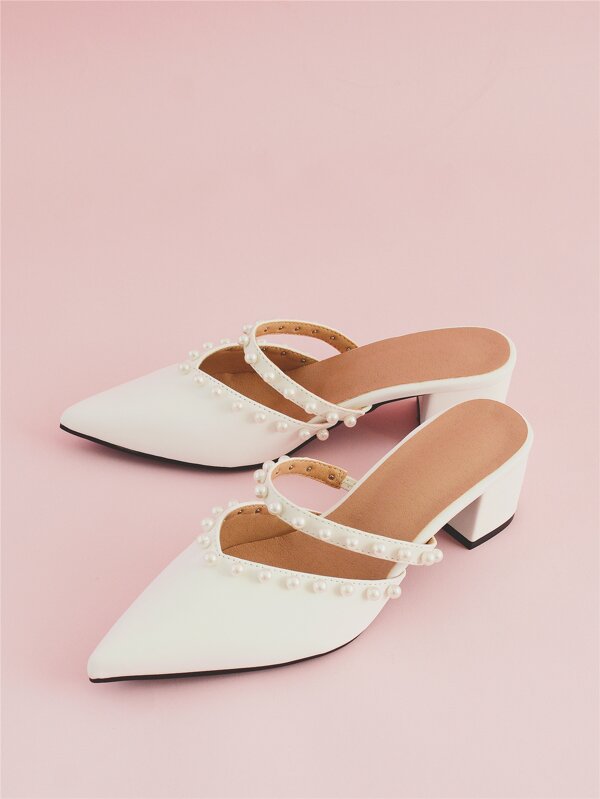 Faux Pearls Decor Mule Pumps SHEIN USA