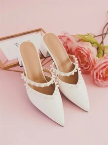 Giày cao gót Nữ Ngọc trai màu trơn Đúng mốt - trắng - Xem 6