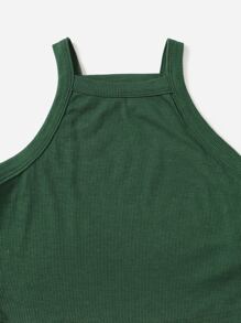 SHEIN Unity Conjunto top halter corto unicolor con leggings de cuadros - Multicolor - Ver 3