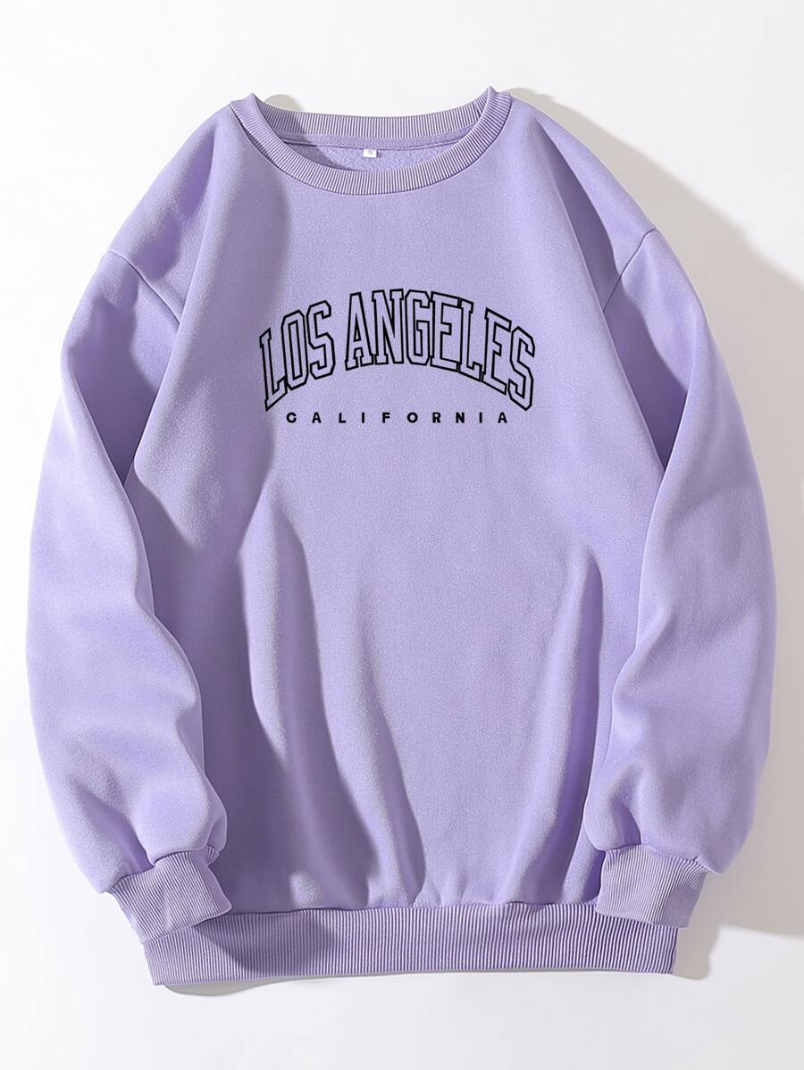 SHEIN EZwear Letter Graphic Drop Shoulder Thermal Lined Sweatshirt Graduation,Teacher,Back To School Pullover Fall - Lilac Purple - View 1