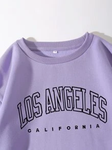 SHEIN EZwear Letter Graphic Drop Shoulder Thermal Lined Sweatshirt Graduation,Teacher,Back To School Pullover Fall - Lilac Purple - View 5