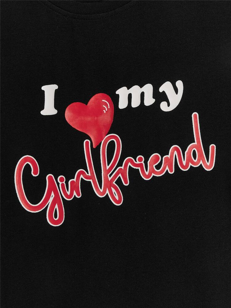 Men Slogan & Heart Print Tee