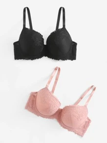 2 paquetes Sujetador con aros de encaje floral de talla grande - Multicolor - Ver 4