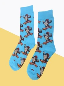 Hombres Calcetines de tripulación animal de dibujos animados con estampado - Multicolor - Ver 1