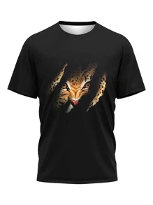 Manfinity Men Cheetah Print Tee - Black - View 1