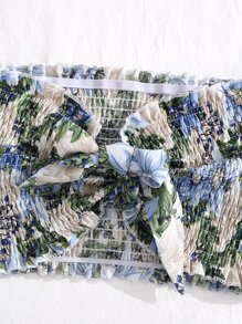 SHEIN VCAY Allover Floral Bow Shirred Crop Tube Top - Multicolor - View 4