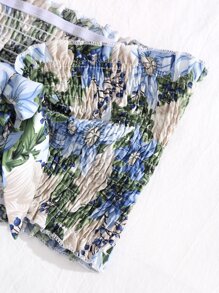 SHEIN VCAY Allover Floral Bow Shirred Crop Tube Top - Multicolor - View 5