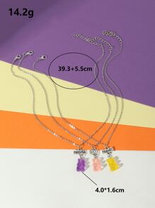 3pcs Bear Charm Necklace - Multicolor - View 3