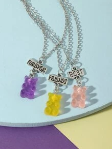 3pcs Bear Charm Necklace - Multicolor - View 4