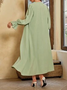 Mulvari Bộ đồ hai mảnh nữ viền lá sen Dải chun màu trơn Thanh lịch - Màu xanh Bạc hà - Xem 2