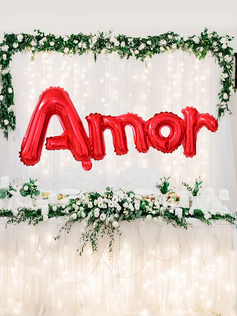 1 pieza globo en forma de letra, globo creativo rojo romántico, decoración para fiesta de boda de cumpleaños de San Valentín - Rojo - Ver 1