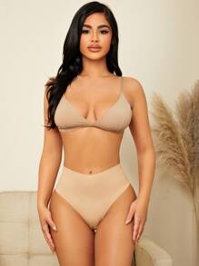 Women's High Waisted Briefs Seamless Sheer Apricot Underwear Casual Comfy Fabric - Apricot - View 3