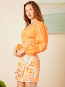 SHEIN VCAY Bộ đồ hai mảnh nữ Thắt nút Chia Dây kéo Dải chun Hoa Boho - Nhiều màu - Xem 4