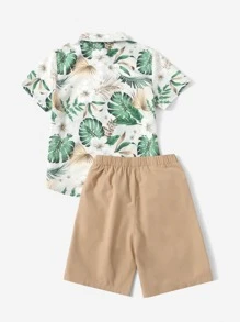 SHEIN 男孩熱帶圖案上衣和短褲套裝 - 彩色 - 查看 2