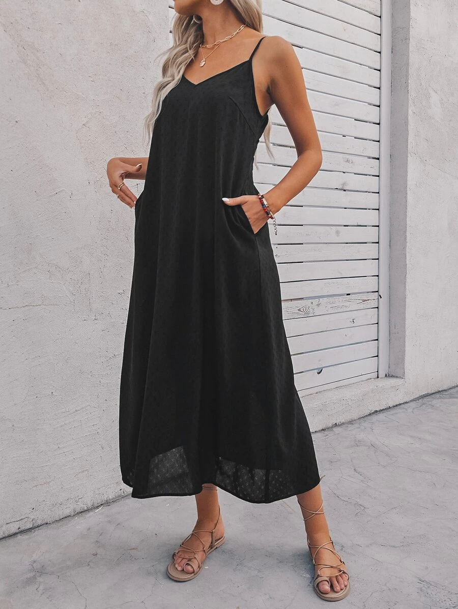 SHEIN LUNE Vestido de tirantes con bolsillo oblicuo - Negro - Ver 1