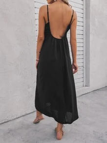 SHEIN LUNE Vestido de tirantes con bolsillo oblicuo - Negro - Ver 3