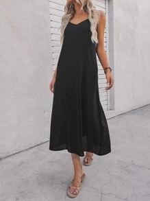 SHEIN LUNE Vestido de tirantes con bolsillo oblicuo - Negro - Ver 4