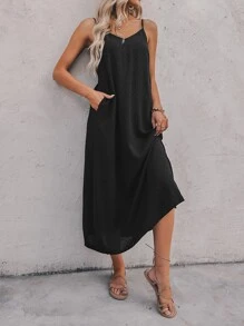 SHEIN LUNE Vestido de tirantes con bolsillo oblicuo - Negro - Ver 7