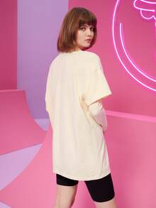 ANA GIMENEZ Letter Graphic Mock Neck 2 In 1 Tee - Beige - View 2
