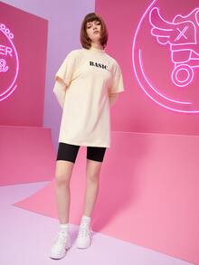 ANA GIMENEZ Letter Graphic Mock Neck 2 In 1 Tee - Beige - View 5