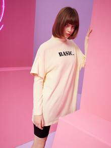 ANA GIMENEZ Letter Graphic Mock Neck 2 In 1 Tee - Beige - View 6