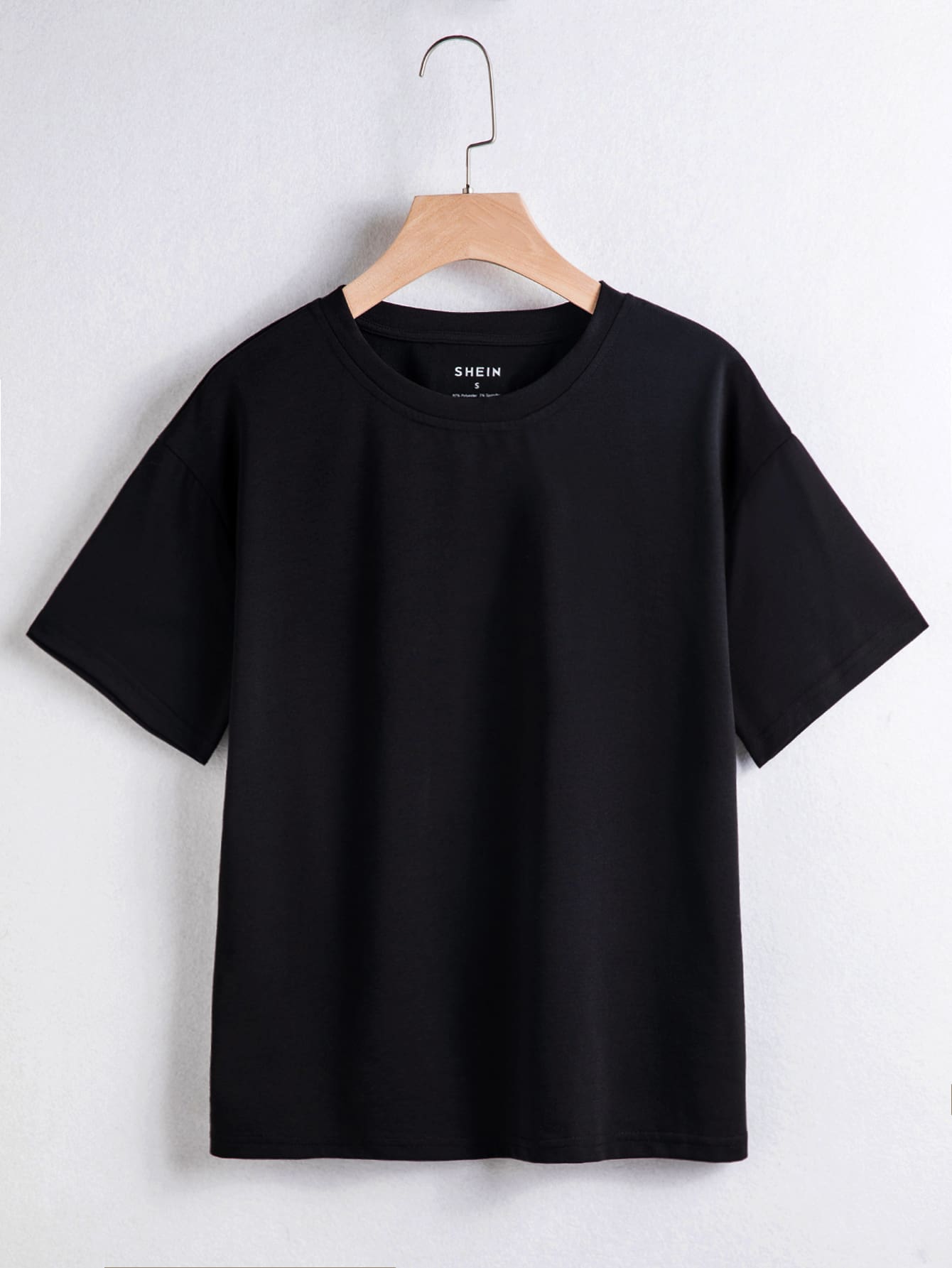 INAWLY Solid Drop Shoulder Tee - Black - View 1