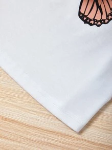 SHEIN Niñas Shorts con camiseta con estampado de mariposa - Multicolor - Ver 6