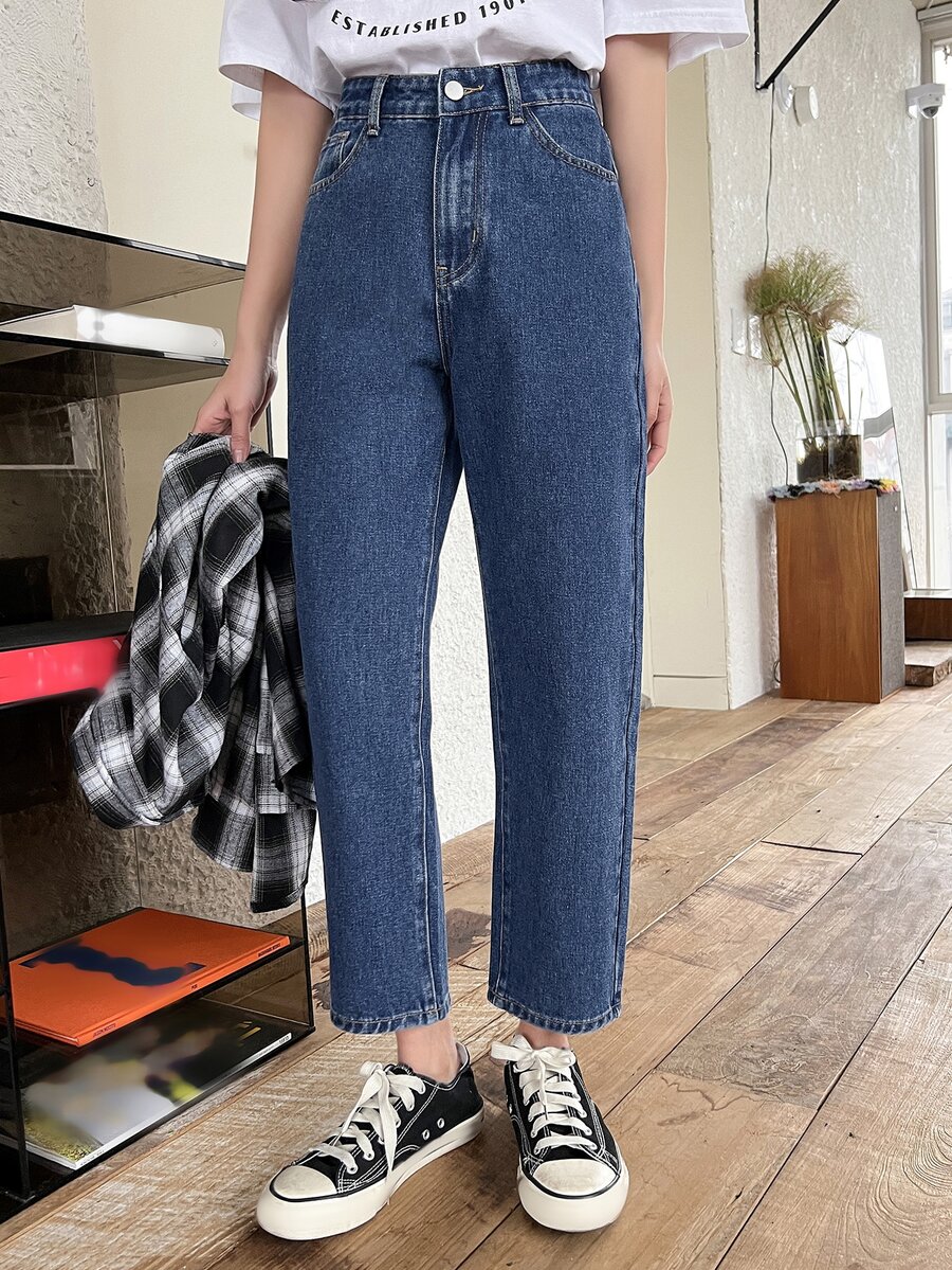 DAZY 高腰蘿蔔牛仔褲 - 中等水洗藍 - 查看 1