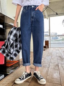 DAZY 高腰蘿蔔牛仔褲 - 中等水洗藍 - 查看 6