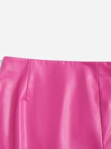 SHEIN Privé Falda bajo con abertura PU - Rosa Fucsia - Ver 4