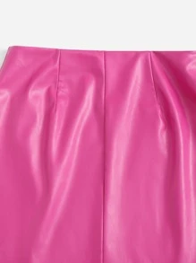 SHEIN Privé Falda bajo con abertura PU - Rosa Fucsia - Ver 5