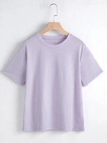 SHEIN EZwear Áo thun nữ màu trơn Giải trí - Màu Lilac Tím - Xem 1