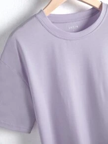 SHEIN EZwear Áo thun nữ màu trơn Giải trí - Màu Lilac Tím - Xem 4
