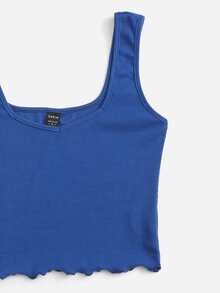 SHEIN Essnce Áo hai dây Xù nhỏ Gân đan màu trơn Giải trí - Màu xanh lam - Xem 4