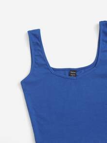 SHEIN Essnce Áo hai dây Xù nhỏ Gân đan màu trơn Giải trí - Màu xanh lam - Xem 5